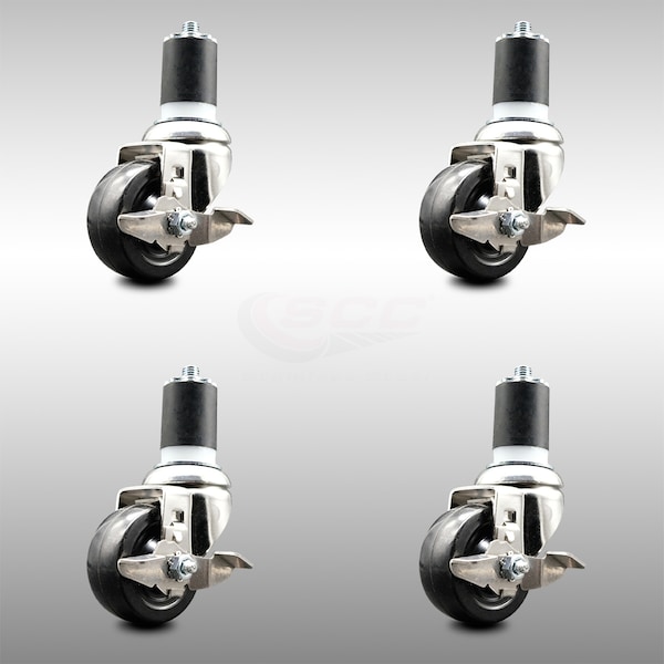 Service Caster 3 Inch 316SS Soft Rubber Swivel 1-3/4 Inch Expanding Stem Caster Set Brake SCC SCC-SS316EX20S314-SRS-TLB-134-4 - main